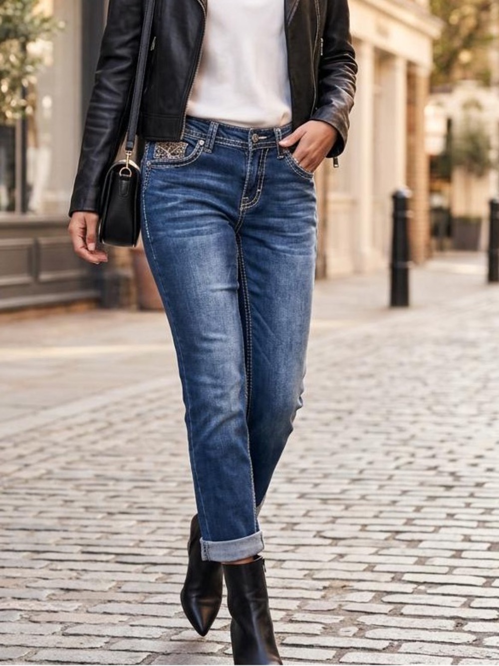Justice Blue Slim Straight Girls' Jeans with Embellished Pockets
